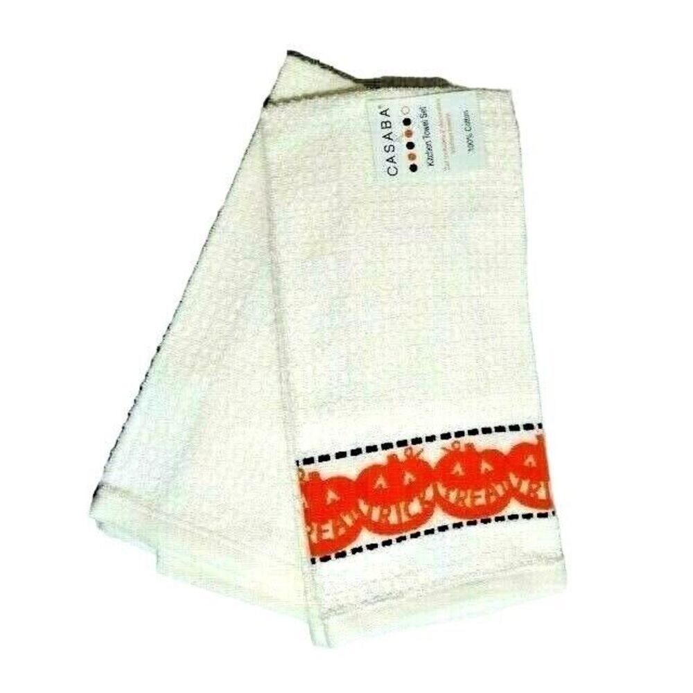 Jack-O-Lantern Pumpkins Kitchen Towels Trick Treat Orange Cream Holiday 2pc Gift